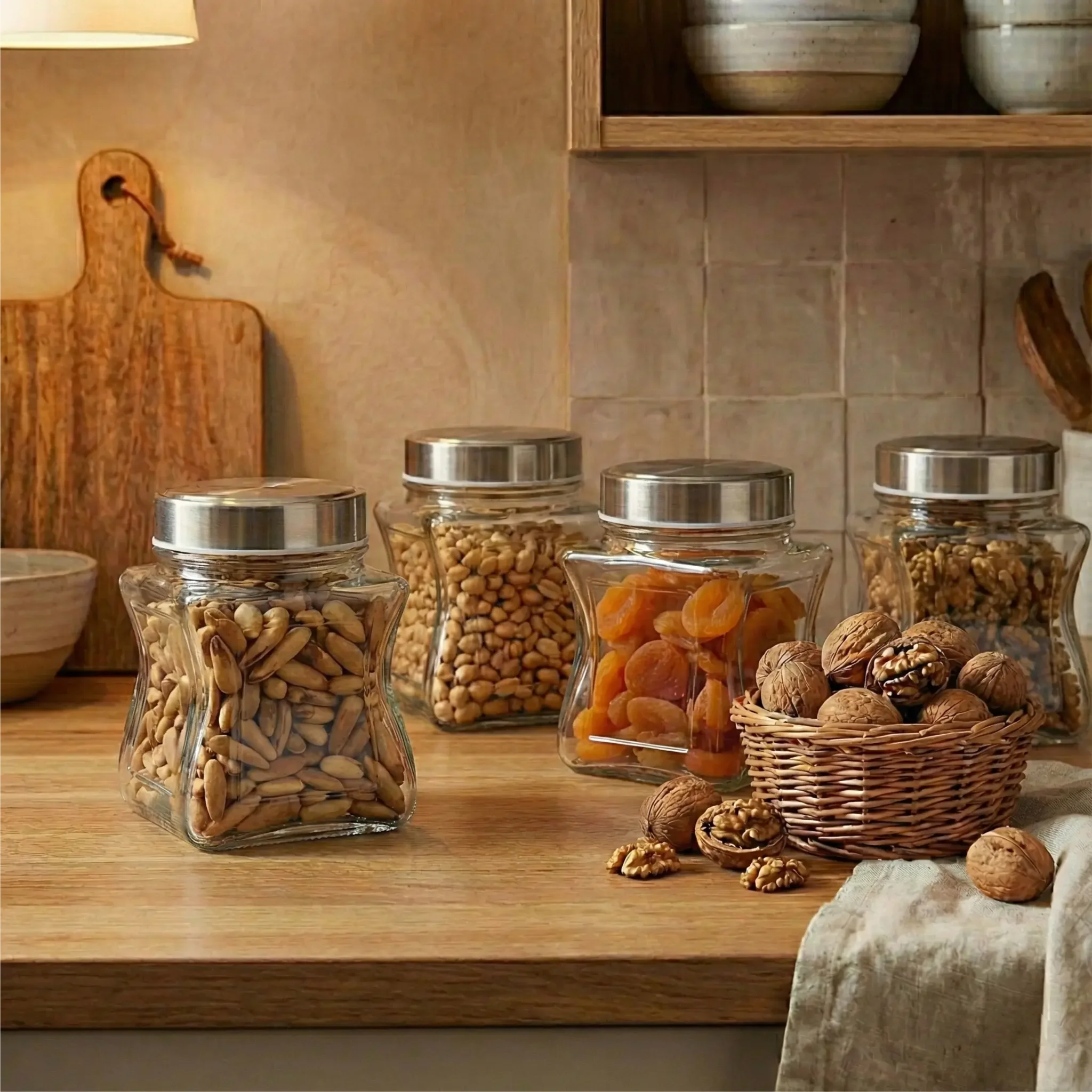 Glass jar with stainless steel lid