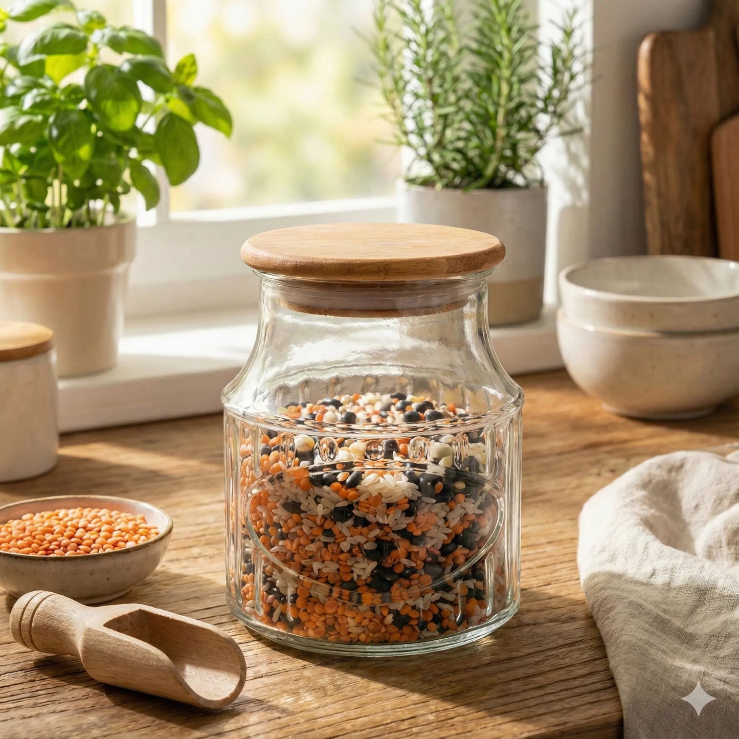 GLASS JAR WITH WOODEN LID 800 ml