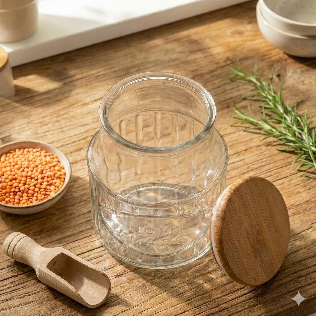 GLASS JAR WITH WOODEN LID 800 ml